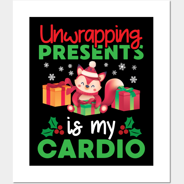 Unwrapping My Cardio Funny Christmas Workout Fitness Joke Wall Art by FamiLane